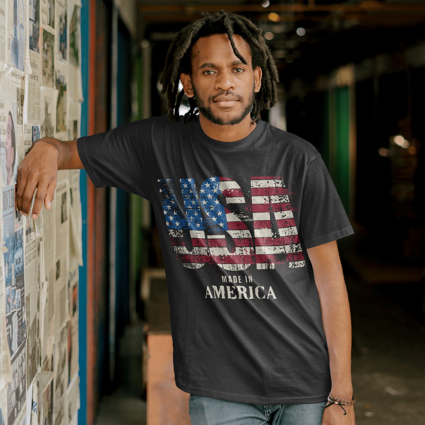 Made in USA America Tee Short Sleeve T-Shirt Black