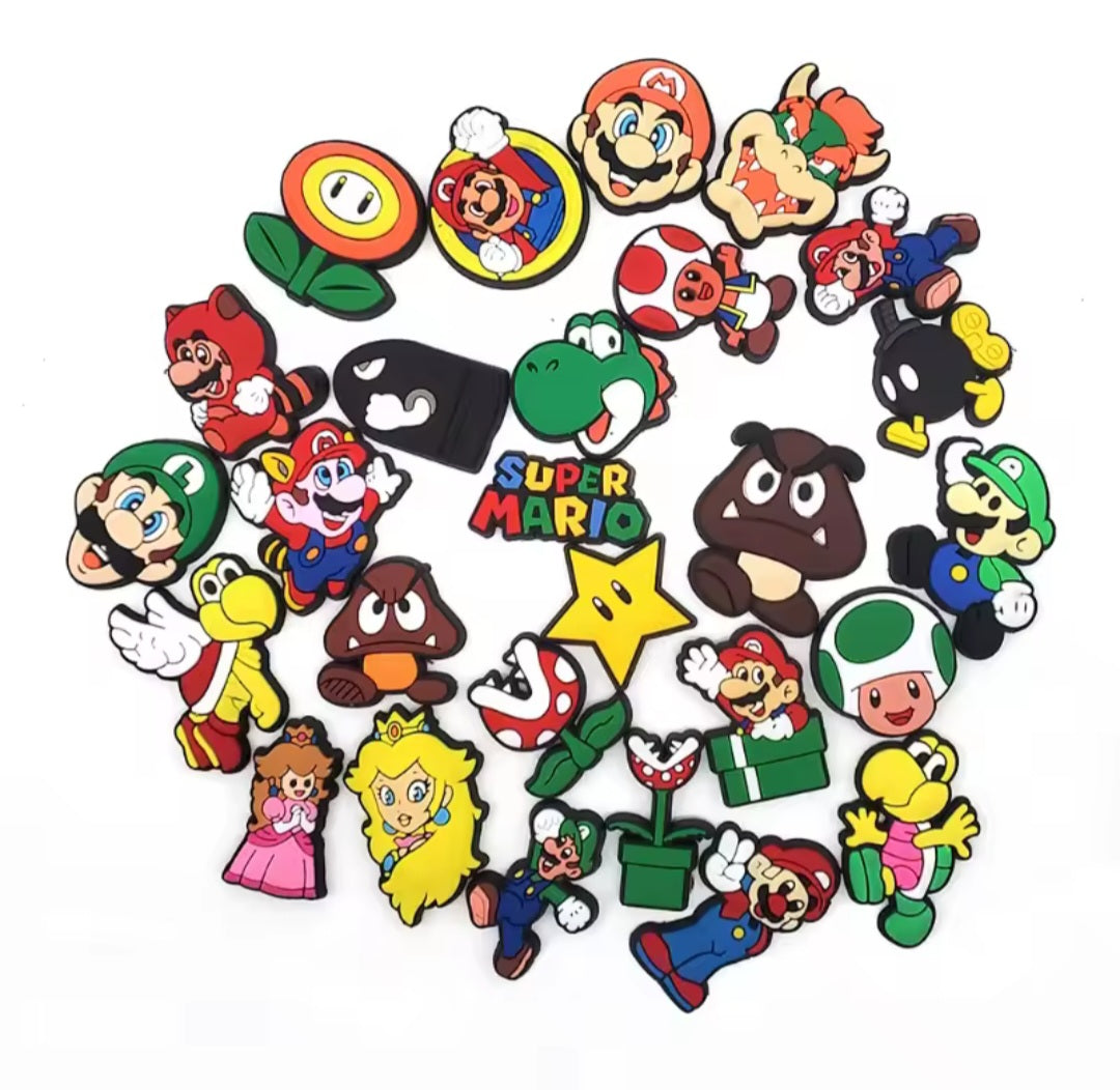 27pc Lot of Super Mario Brothers Shoe Charms for Crocs Mario Luigi