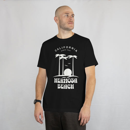 Hermosa Beach California Tee T-Shirt Short Sleeve Unisex Black White