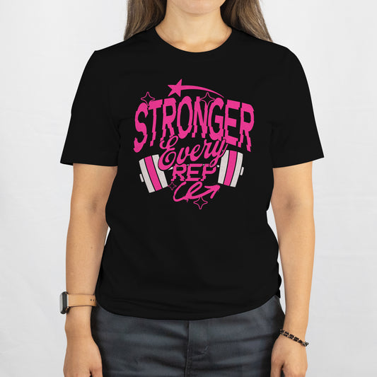 Stronger Every Rep Workout Tee Black Pink T-Shirt