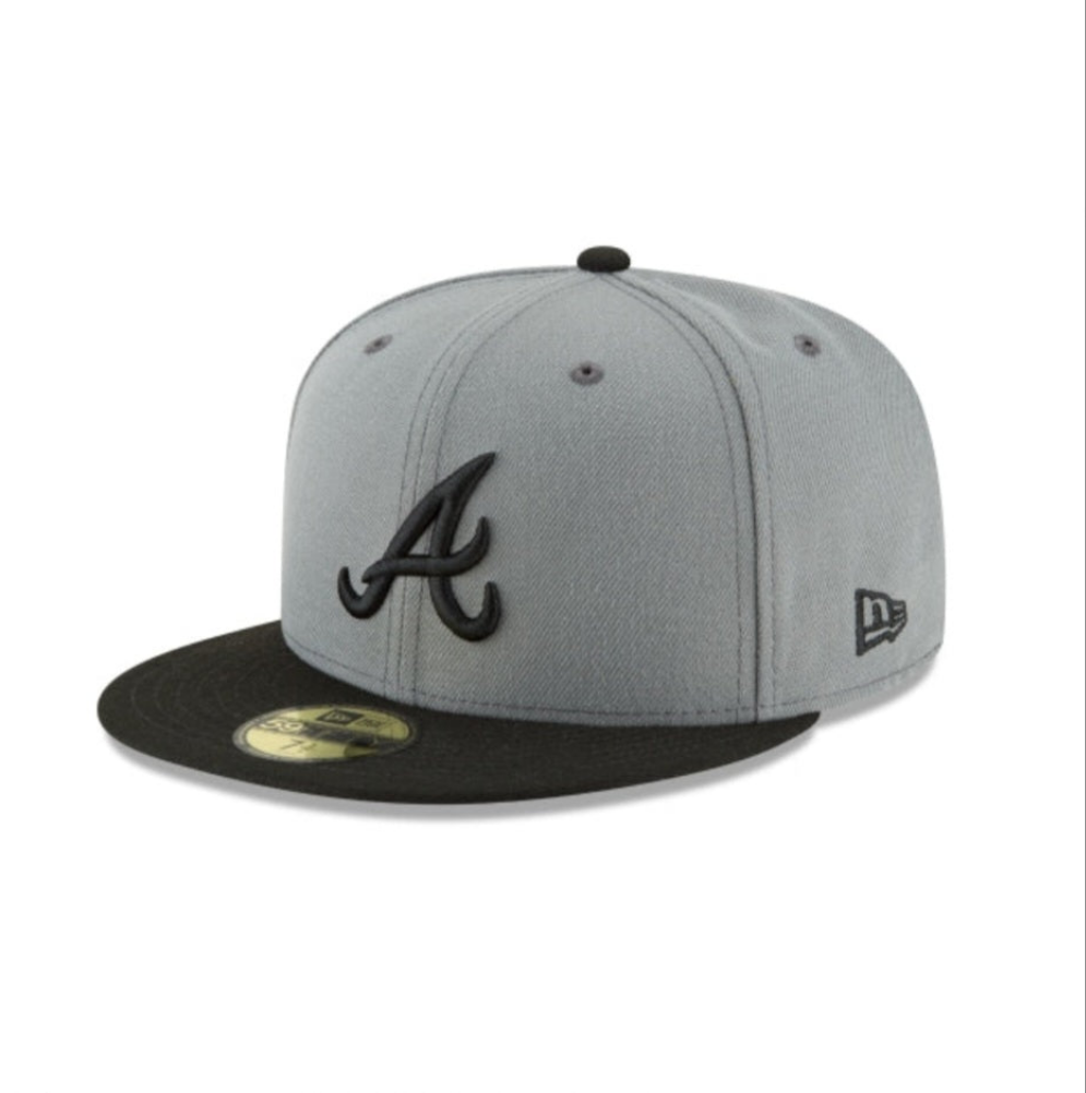 New Era Atlanta Braves Cap Hat Adult Mens Fitted Embroidered Logo Gray Black