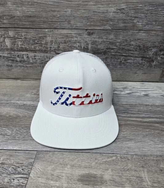 USA Patriotic Titties White Trucker  Mesh Back Cap Hat Adult Snapback