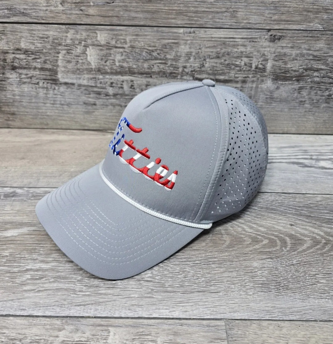 USA Titties Gray Golf Snapback Hat Curved Bill Adult White Rope Hat