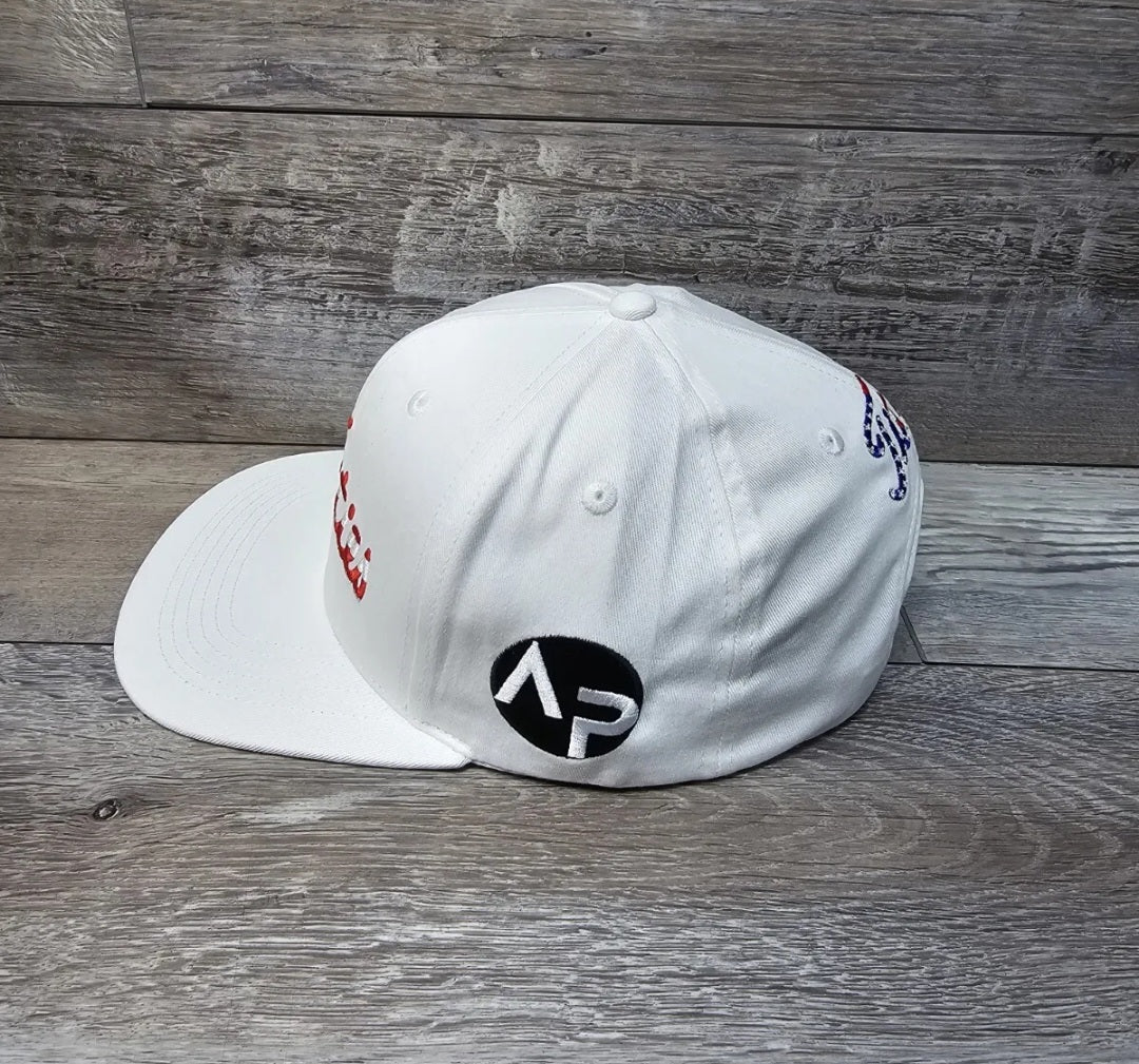 USA Titties White Golf Strapback Hat Curved Bill 4th Of July Hat- USA