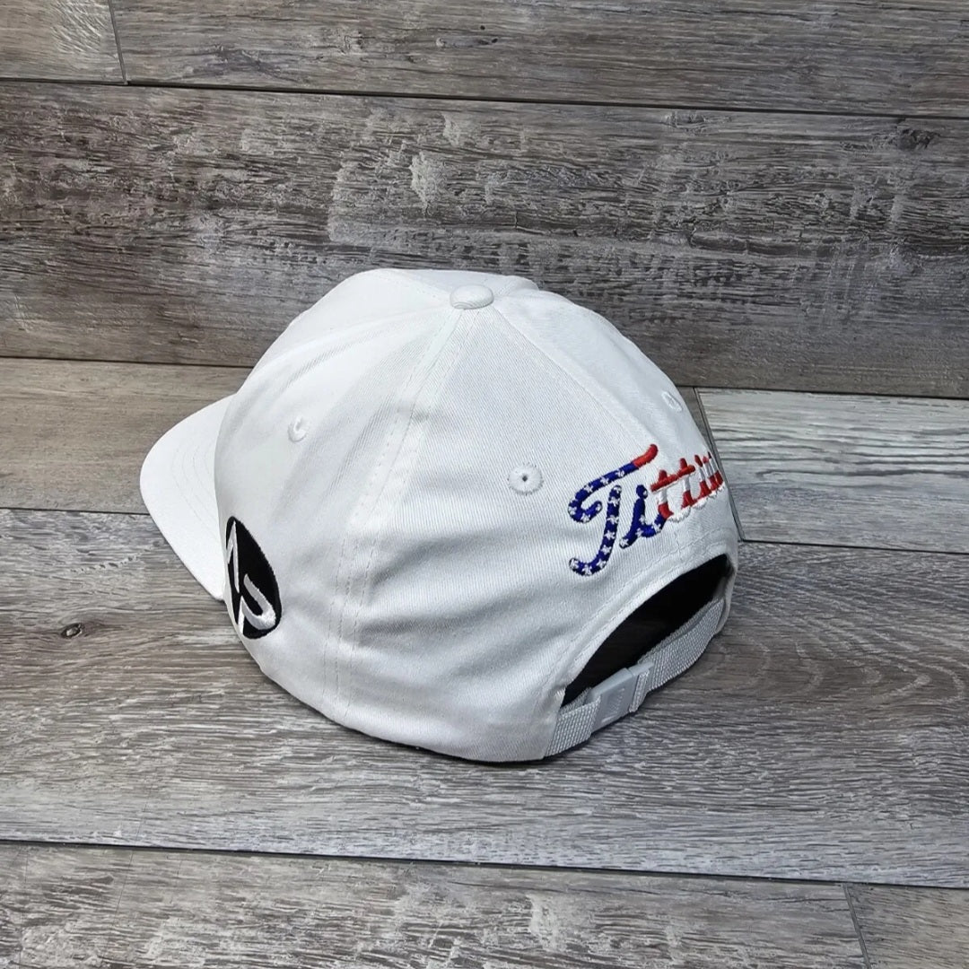 USA Titties White Golf Strapback Hat Curved Bill 4th Of July Hat- USA