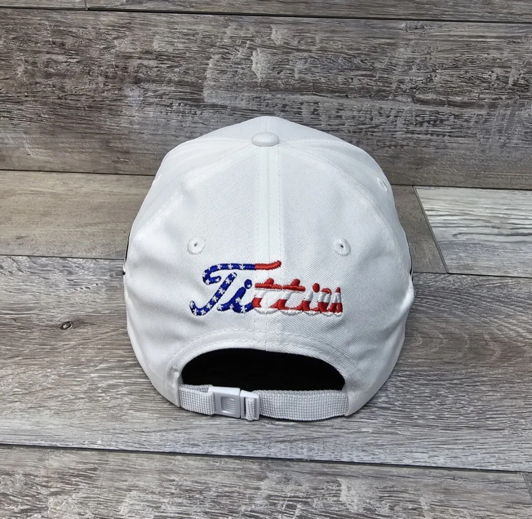 USA Titties White Golf Strapback Hat Curved Bill 4th Of July Hat- USA