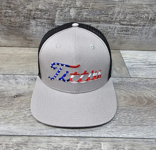 USA Patriotic Titties Gray/Black Mesh Back Trucker Cap Hat Adult Snapback