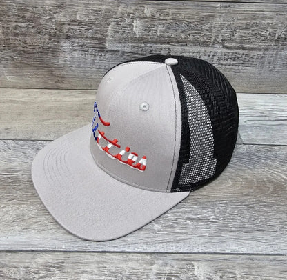 USA Patriotic Titties Gray/Black Mesh Back Trucker Cap Hat Adult Snapback