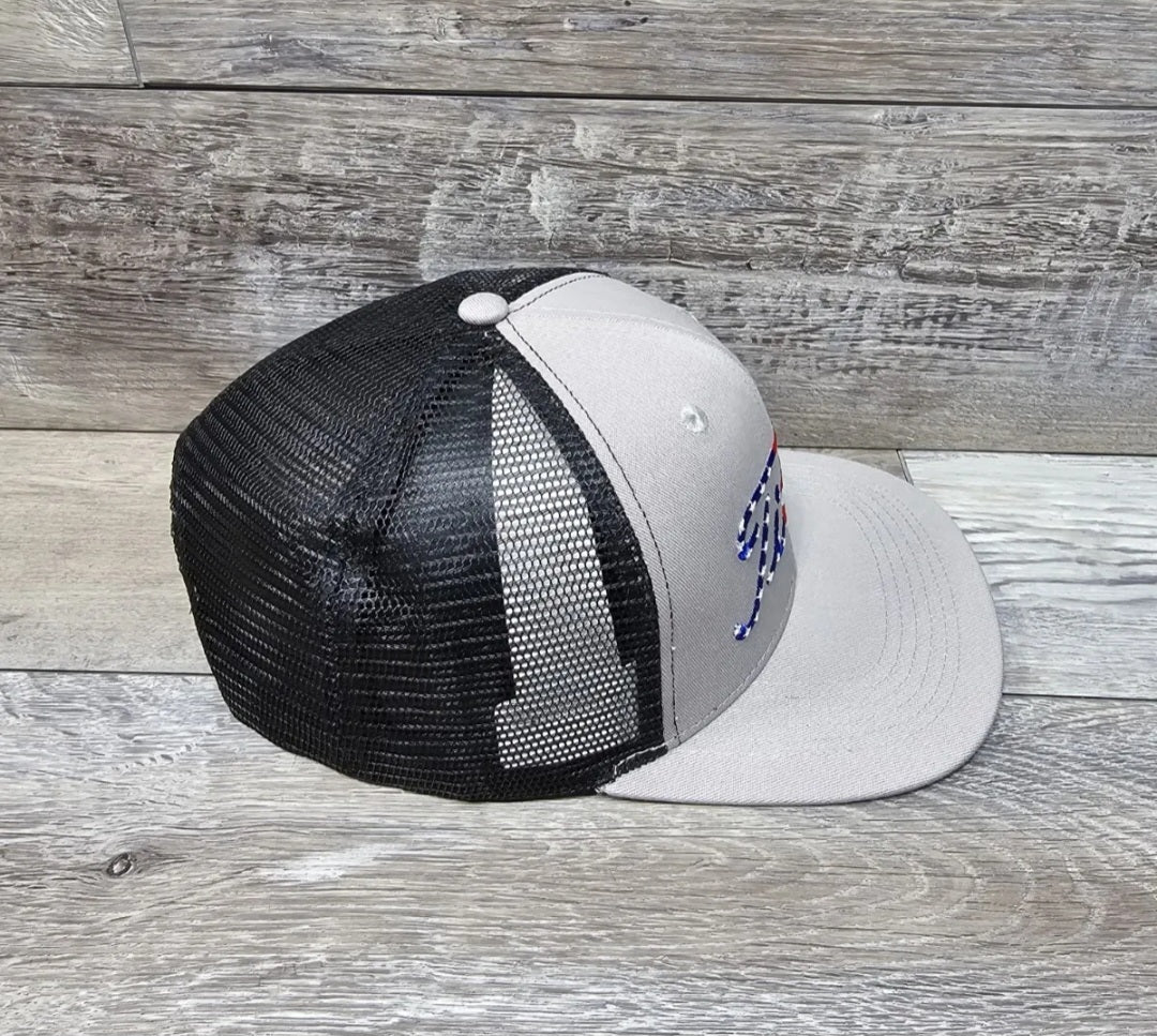 USA Patriotic Titties Gray/Black Mesh Back Trucker Cap Hat Adult Snapback