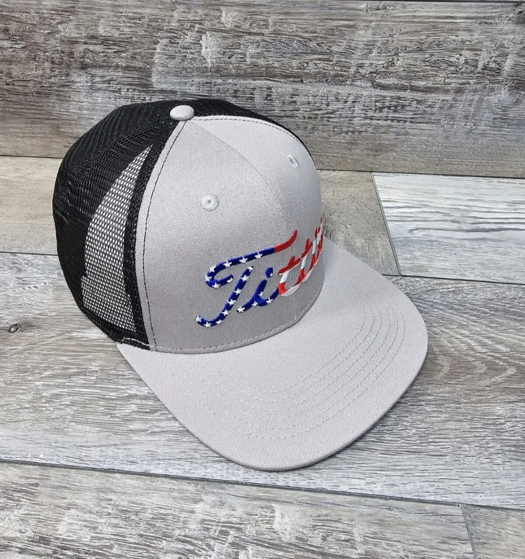 USA Patriotic Titties Gray/Black Mesh Back Trucker Cap Hat Adult Snapback