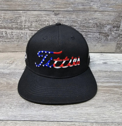 USA Titties Black Golf Strapback Hat Curved Bill 4th Of July Hat- USA-