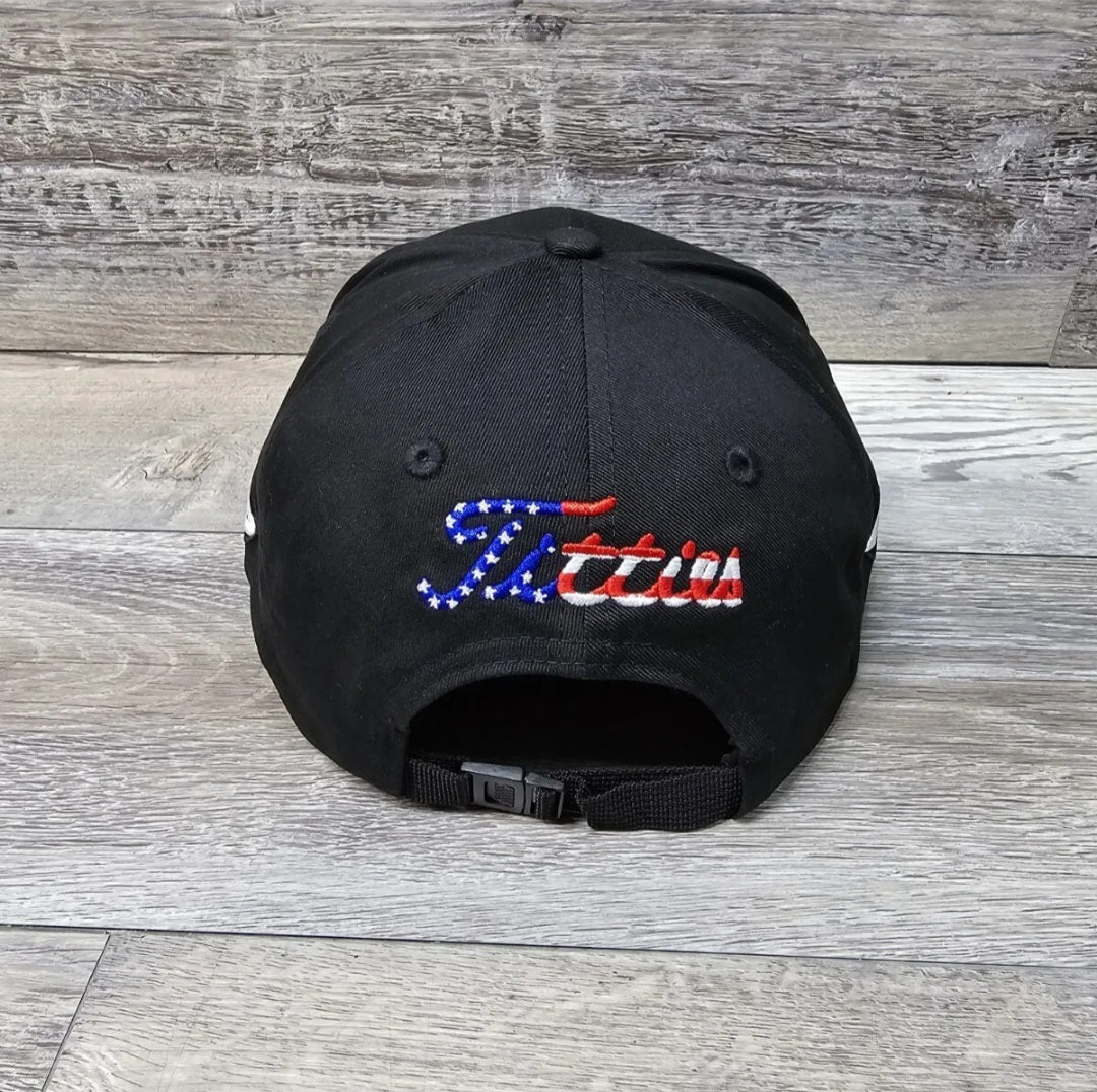 USA Titties Black Golf Strapback Hat Curved Bill 4th Of July Hat- USA-