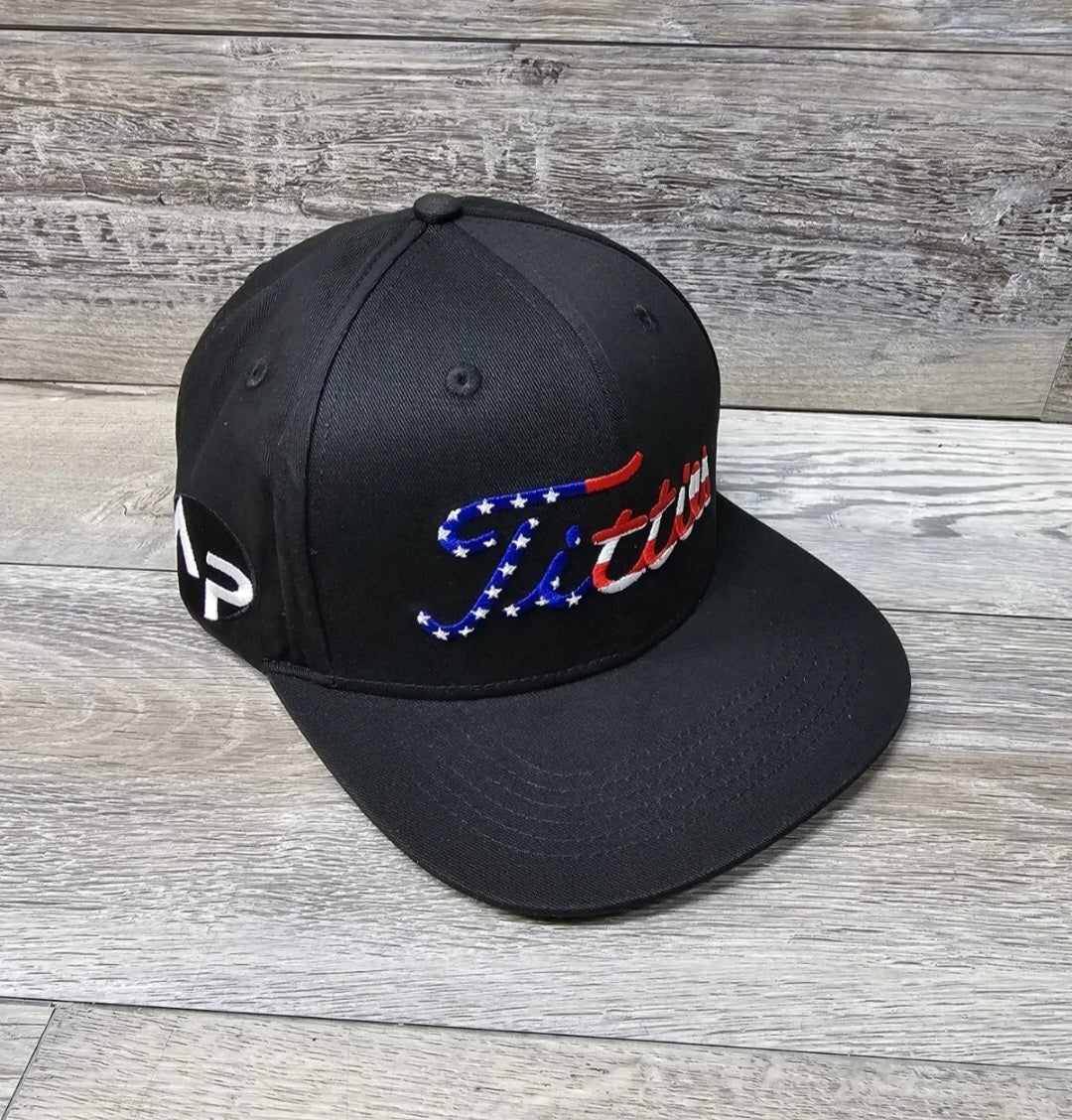 USA Titties Black Golf Strapback Hat Curved Bill 4th Of July Hat- USA-