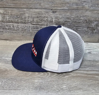 USA Patriotic Titties Blue/White Mesh Back Trucker Cap Hat Adult Snapback