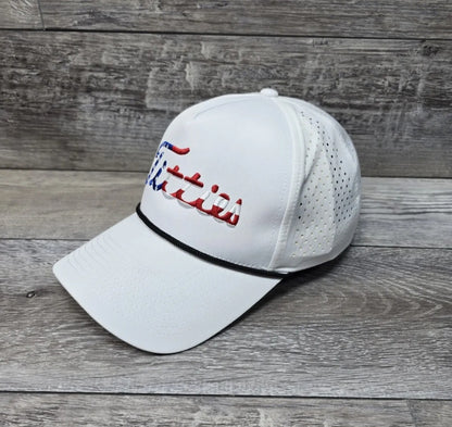 USA Titties White Golf Snapback Hat Curved Bill Adult Black Rope Hat