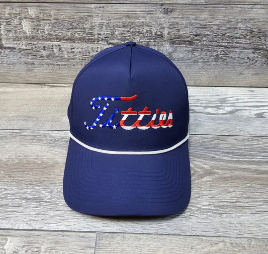 USA Titties Blue Golf Snapback Hat Curved Bill Adult White Rope Hat