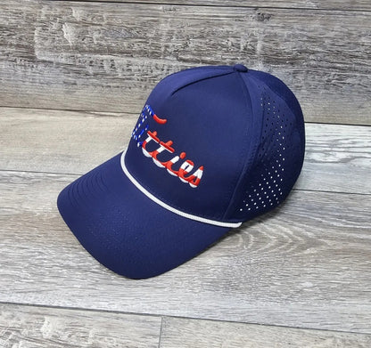 USA Titties Blue Golf Snapback Hat Curved Bill Adult White Rope Hat