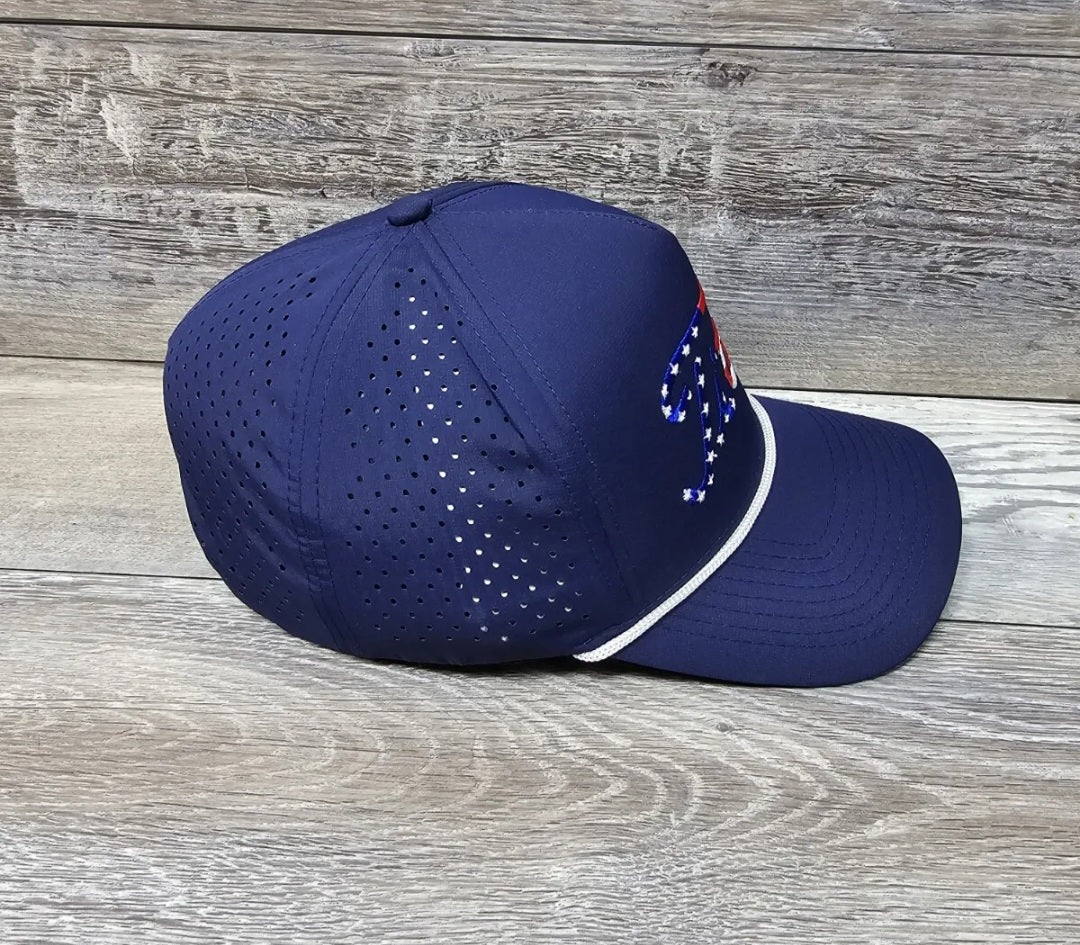 USA Titties Blue Golf Snapback Hat Curved Bill Adult White Rope Hat