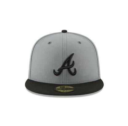 New Era Atlanta Braves Cap Hat Adult Mens Fitted Embroidered Logo Gray Black