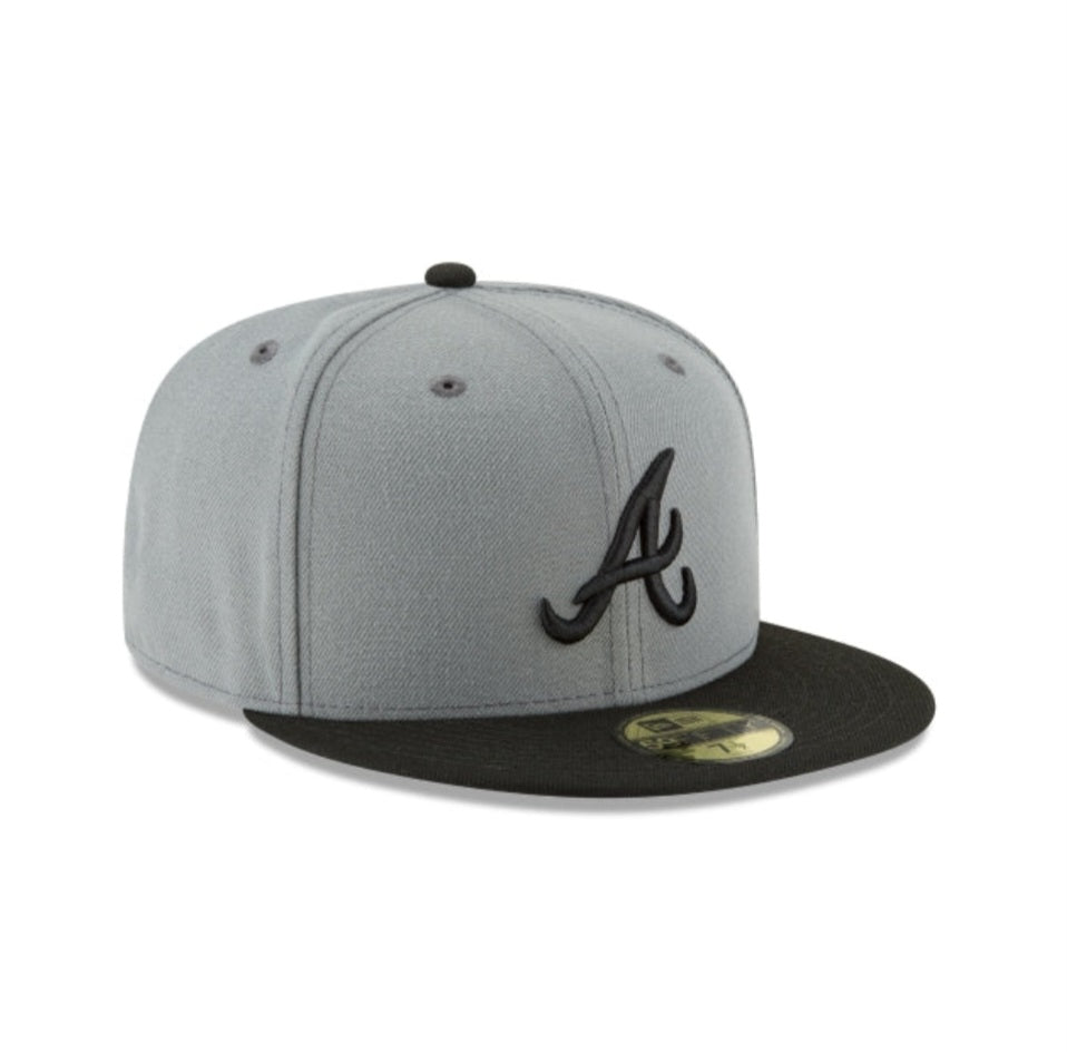 New Era Atlanta Braves Cap Hat Adult Mens Fitted Embroidered Logo Gray Black