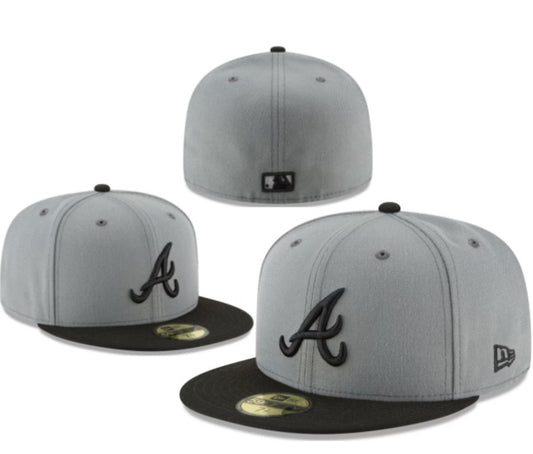 New Era Atlanta Braves Cap Hat Adult Mens Fitted Embroidered Logo Gray Black