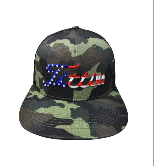 USA Patriotic Titties Camo/Black Trucker Mesh Back Adult Snapback Hat Cap