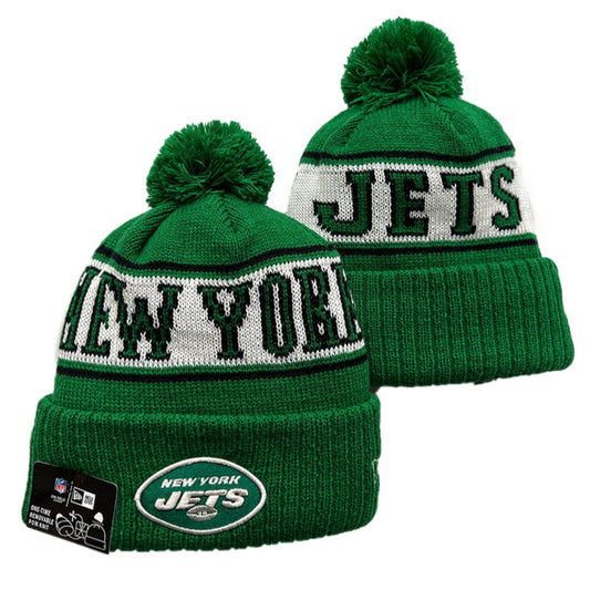 New York Jets Throwback New Era NFL Pom Knit Hat On Field Beanie Hat Cap