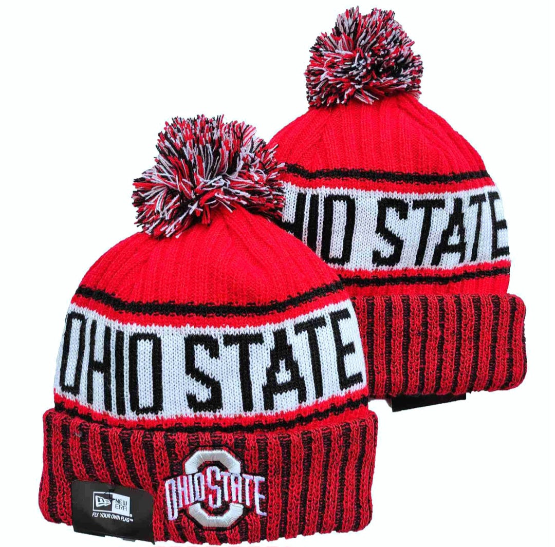 Ohio State Buckeyes Throwback New Era NCAA Pom Knit Hat On Field Beanie Hat Cap