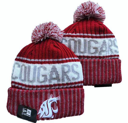 Washington Cougars Throwback New Era NCAA Pom Knit Hat On Field Beanie Hat Cap