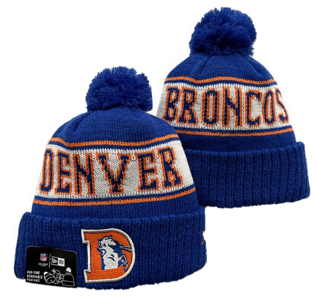 Denver Broncos Throwback New Era NFL Pom Knit Hat On Field Beanie Hat Cap