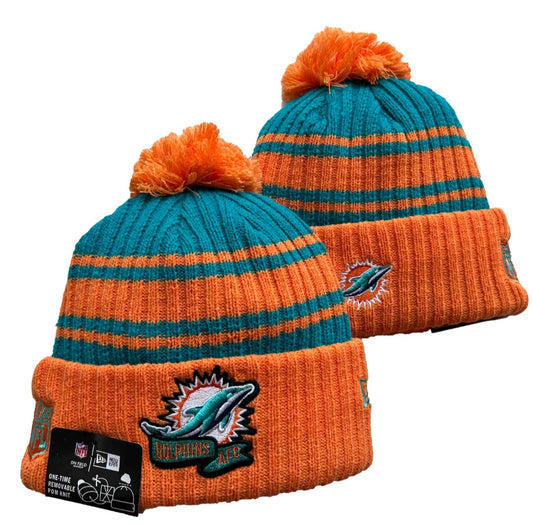 Miami Dolphins New Era NFL Pom Knit Hat On Field Beanie Hat