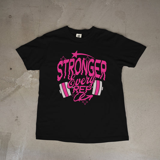 Stronger Every Rep Workout Tee Black Pink T-Shirt