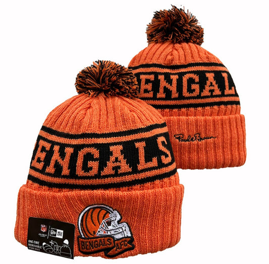 Cincinnati Bengals Throwback New Era NFL Pom Knit Hat On Field Beanie Hat Cap