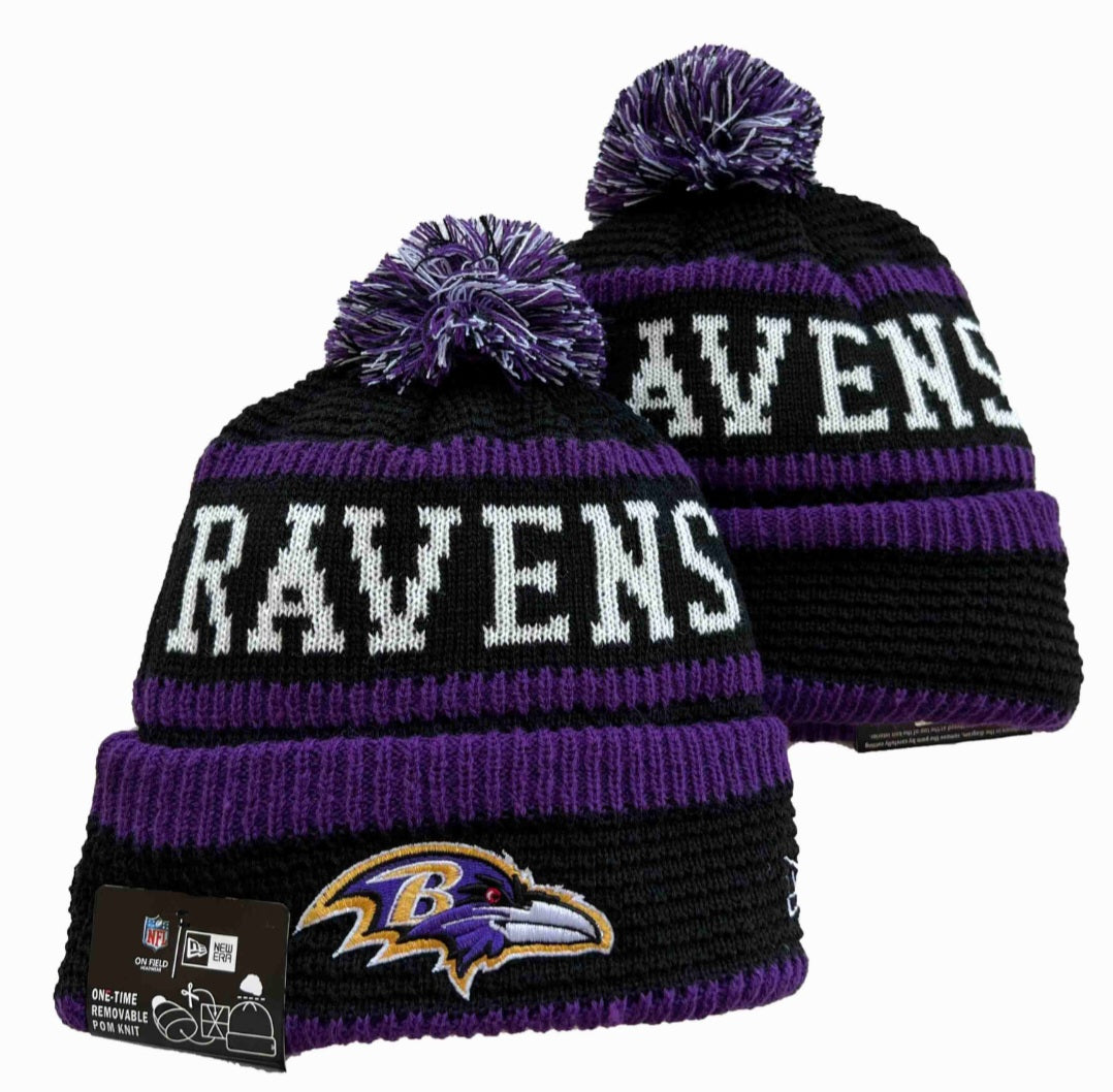 Baltimore Ravens Throwback New Era NFL Pom Knit Hat On Field Beanie Hat Cap