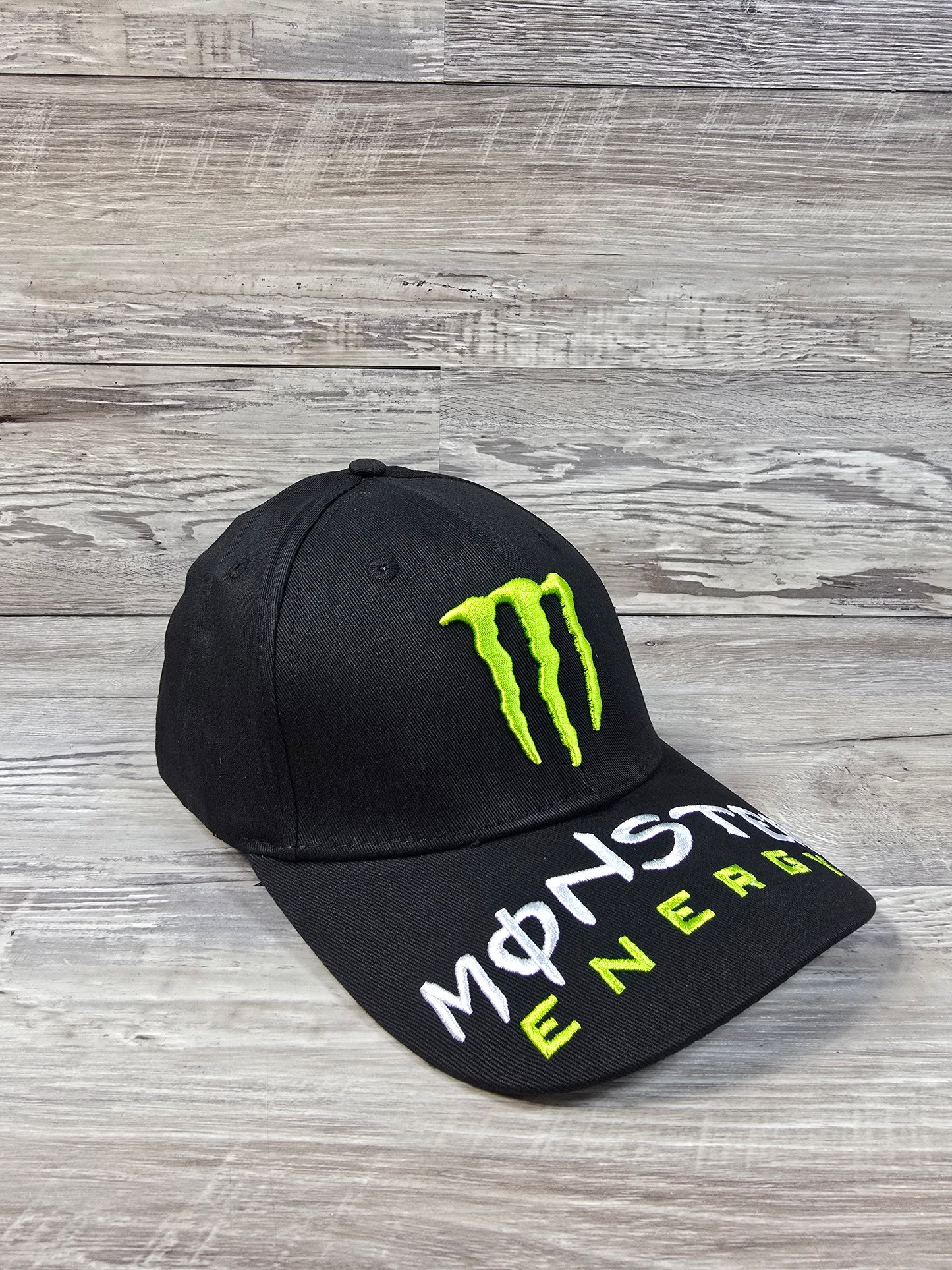 Monster Energy Drink Classic Logo Fully Embroidered Strapback Hat Cap Black