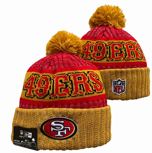 San Francisco 49ers Throwback New Era NFL Pom Knit Hat On Field Beanie Hat Cap